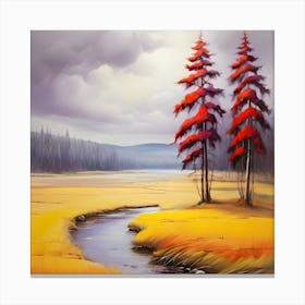 Two Trees In A Stream Canvas Print