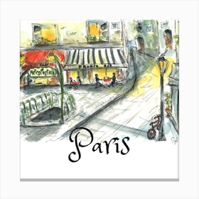 Paris Cafe France Watercolor Sketch Canvas Print