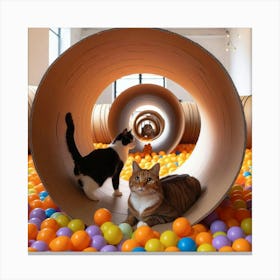 Two Cats In A Cardboard Tube Canvas Print