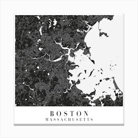 Boston Massachusetts Minimal Black Mono Street Map  Square Canvas Print