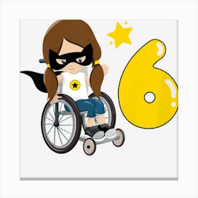 Kids Wheelchair Girl Hero With Cape 6 Year Old Birthday Canvas Print