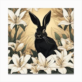 Black Rabbit And White Lillies Canvas Print