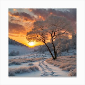 Sunset In The Snow Canvas Print