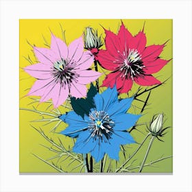 Andy Warhol Style Pop Art Flowers Love In A Mist Nigella 1 Square Canvas Print