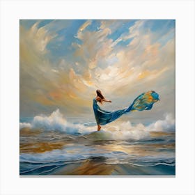 Water Element - Women Empowerment Piece Conjuring Summoning At One With Nature - Blue Sky and Sea Yoga Meditation Witchy Pagan Art Print Fairytale Goddess Wiccan Woman Canvas Print