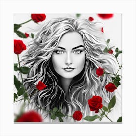 Portrait Of A Woman With Roses Canvas Print