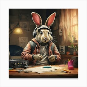 Rabbit In Headphones Canvas Print