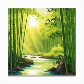 A Stream In A Bamboo Forest At Sun Rise Square Composition 116 Canvas Print