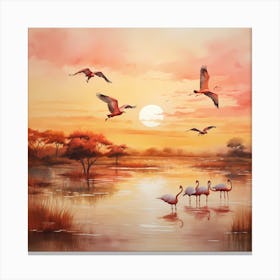 Flamingo Serenade: Riverside Reverie Canvas Print