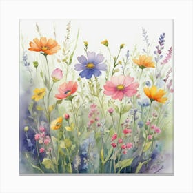 Multicolored Wildflowers Watercolor Field Drawin 0 (1) Canvas Print