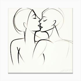 Line Art Couple Kiss- Kiss Emotion Canvas Print