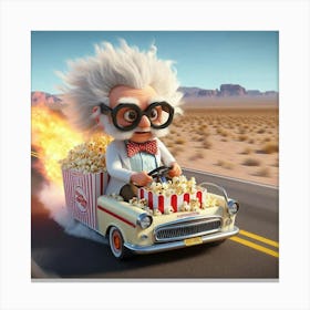 Scientist Driving A Car With Popcorn 2 Canvas Print