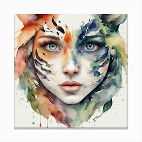 Girl With Tiger Face Canvas Print