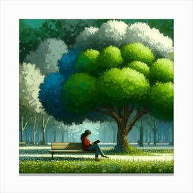 Girl Reading In The Park, Acrylic Painting Style Canvas Print