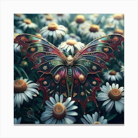 Butterfly On Daisies 10 Canvas Print