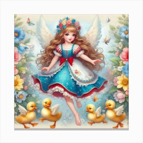 Little Girl With Ducks Canvas Print