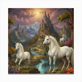 Unicorns In The Forest 2 Canvas Print