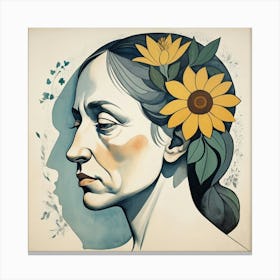 Portrait Of A Woman With Sunflowers Canvas Print