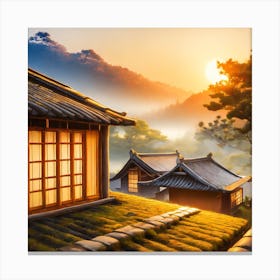 Firefly Rustic Rooftop Japanese Vintage Village Landscape 47117 Canvas Print