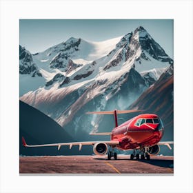 Red Plane In The Mountains Canvas Print