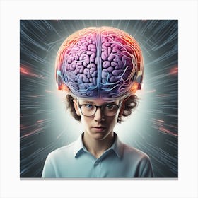 Young Man With Brain On His Head 1 Canvas Print