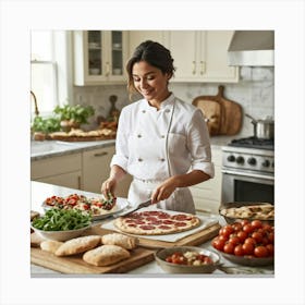 A Candid Glimpse Into A Young Woman Chefs Life At Home As She Gracefully Prepares An Authentic Ita (4) Canvas Print