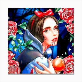 Snow White And Roses Canvas Print