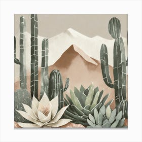 Firefly Modern Abstract Beautiful Lush Cactus And Succulent Garden In Neutral Muted Colors Of Tan, G (15) Canvas Print