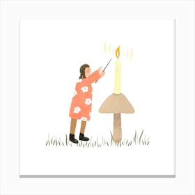 Girl Lighting A Candle Square Canvas Print