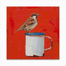 Sparrow In A Mug 2 Canvas Print
