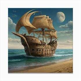 Pirate Ship On The Beach 1 Canvas Print