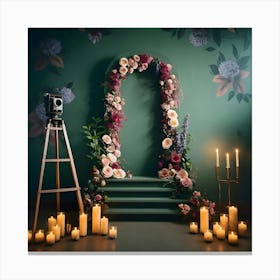 Wedding Backdrop With Candles And Flowers Canvas Print