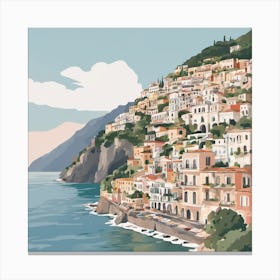 Amalfi Coast, Italy Illustration Art Print Canvas Print