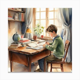Boy At Desk Canvas Print