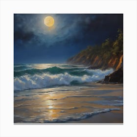 Full Moon At The Beach Canvas Print