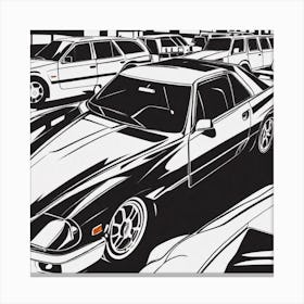 Black And White Drawing Of Cars Canvas Print