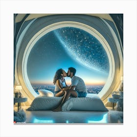 Couple Kissing In Space Canvas Print