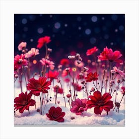 Red Flowers In The Snow Leinwandbild