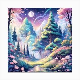 A Fantasy Forest With Twinkling Stars In Pastel Tone Square Composition 125 Canvas Print