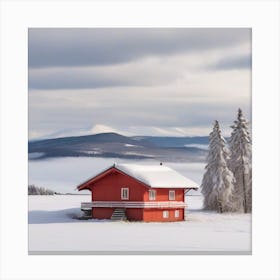 Red House In The Snow Canvas Print