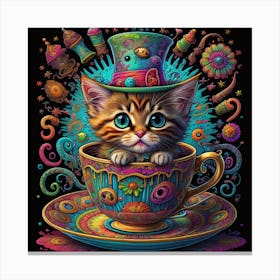 Cat Hatter In A Teacup Canvas Print