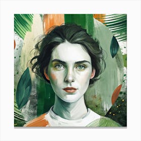 Girl With Green Leaves Canvas Print