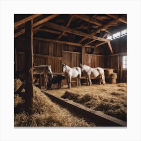 Horses In A Barn Canvas Print