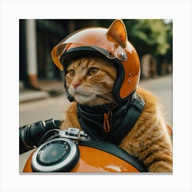 Orange Cat On Motorcycle Canvas Print