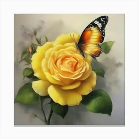 Yellow Rose With Butterfly Canvas Print