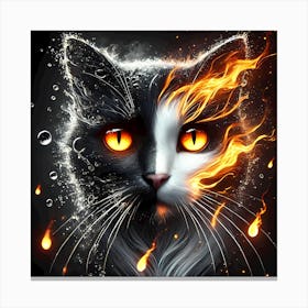 Flaming Black And White Cat Canvas Print