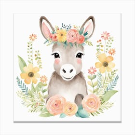 Floral Baby Donkey Nursery Illustration (26) Canvas Print