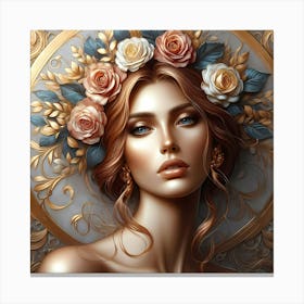 Beautiful Woman With Roses Canvas Print