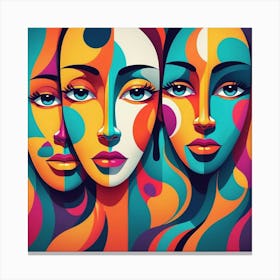 Three Women With Colorful Faces 1 Canvas Print