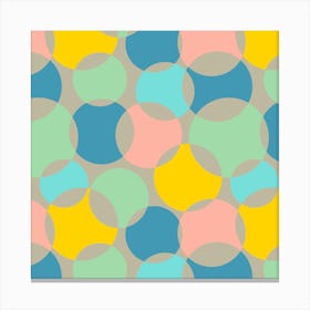 SOFT FOCUS Abstract Geometric Mid-Century Modern Retro Spots in Green Blue Pink Yellow on Gray Canvas Print